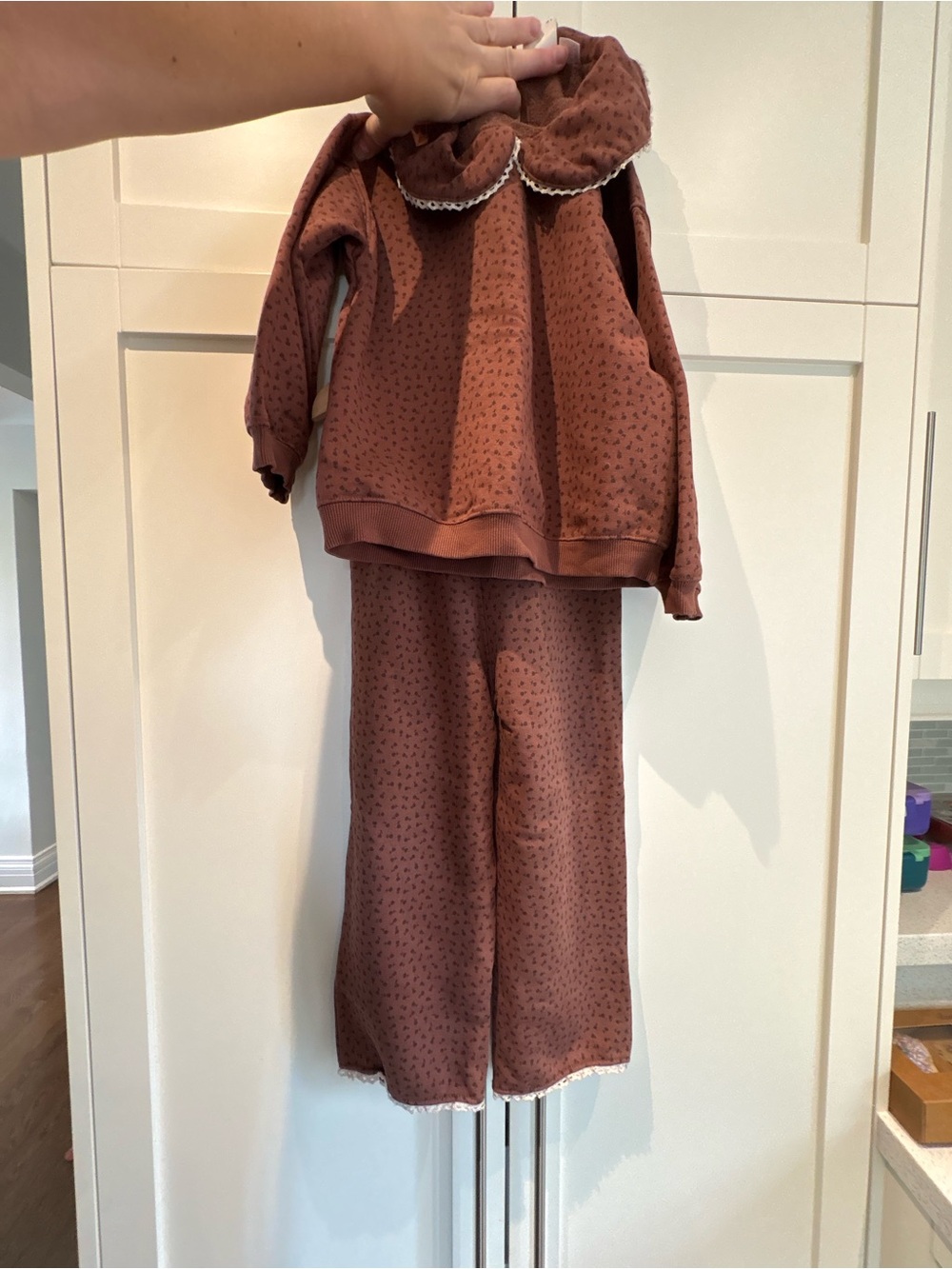Zara Printed Sweatshirt and Pants Lace Trim Brown - Peter Pan Collar Size 6 - Picture 3 of 10